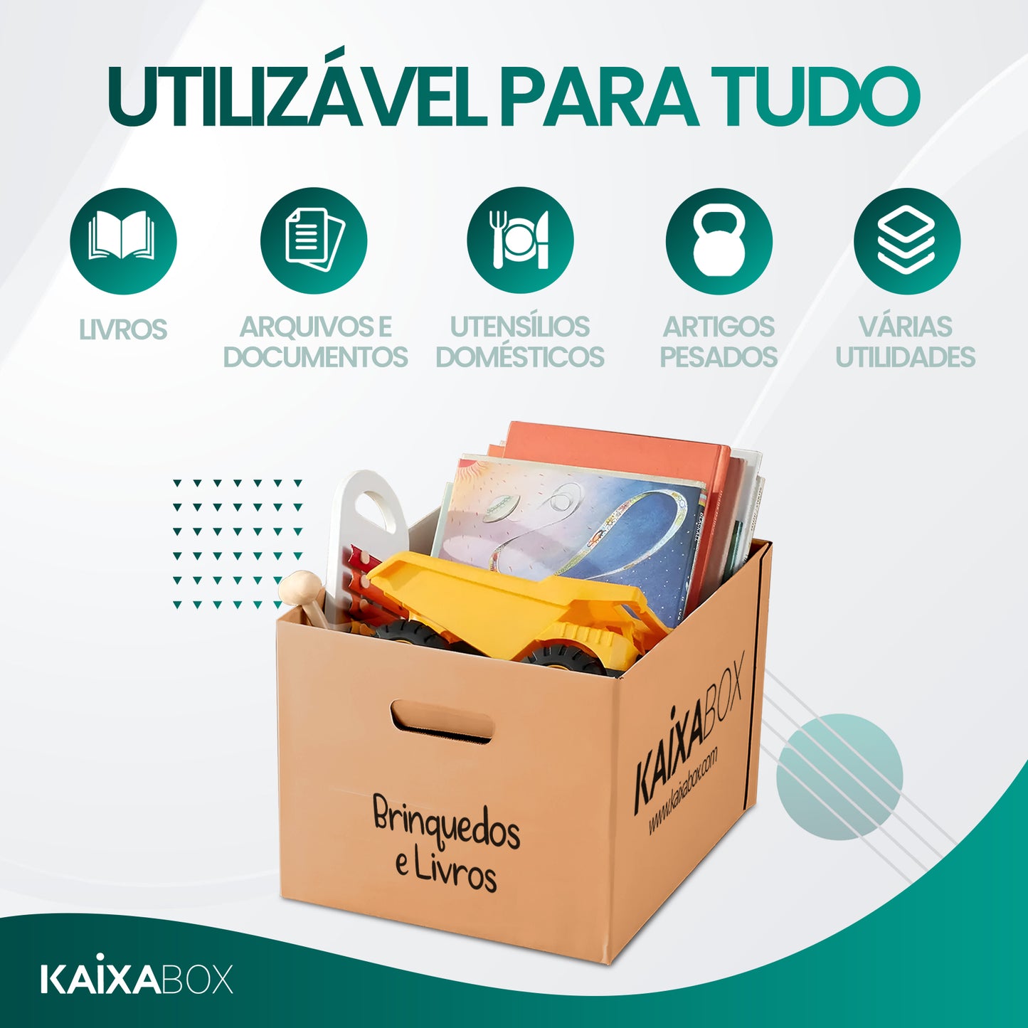 Kit Caixas para Mudança e Organização Reforçada, Caixa com Tampa e Alça para Transporte, Montagem Simples sem Fita, 48x40x36