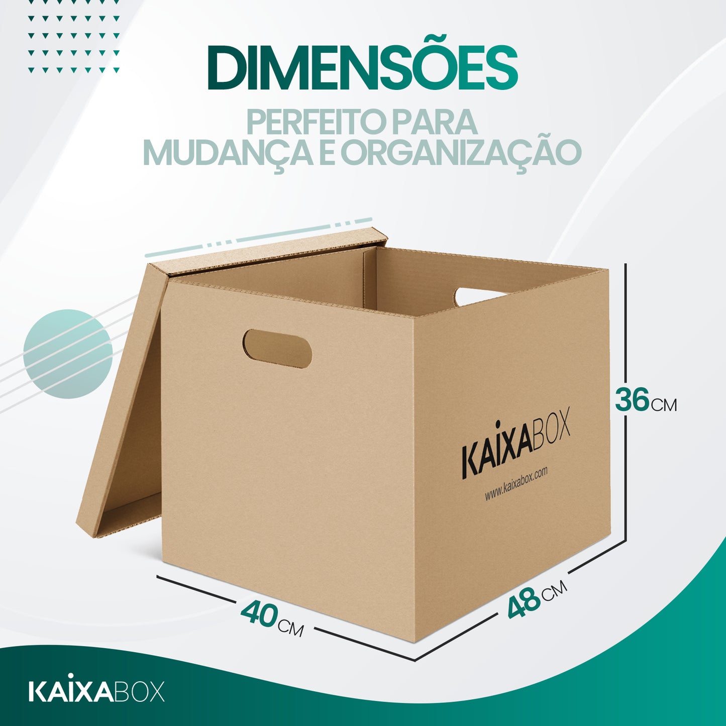 Kit Caixas para Mudança e Organização Reforçada, Caixa com Tampa e Alça para Transporte, Montagem Simples sem Fita, 48x40x36