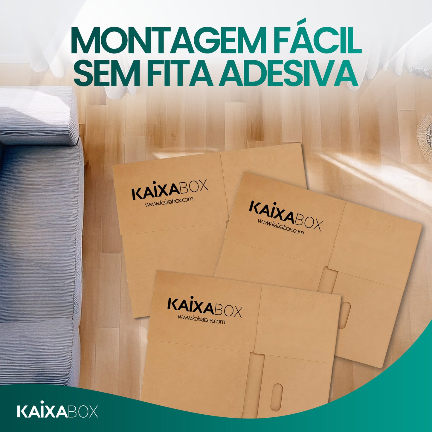 Kit Caixas para Mudança e Organização Reforçada, Caixa com Tampa e Alça para Transporte, Montagem Simples sem Fita, 48x40x36