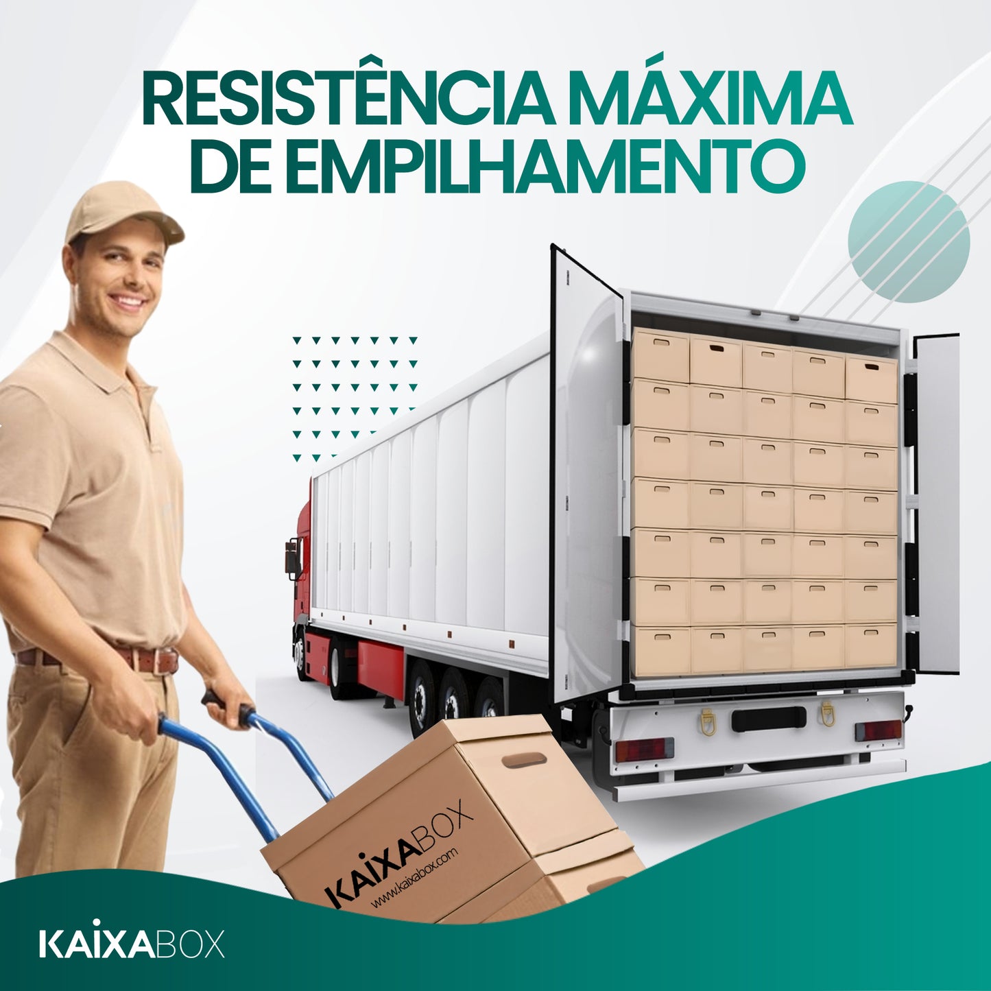 Kit Caixas para Mudança e Organização Reforçada, Caixa com Tampa e Alça para Transporte, Montagem Simples sem Fita, 48x40x36